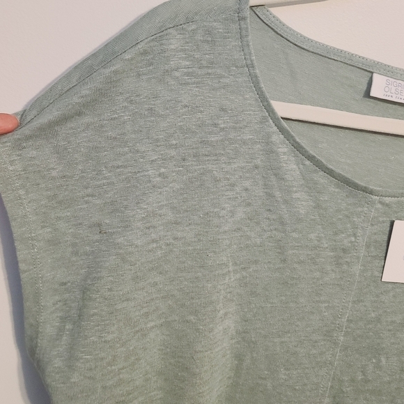 Sigrid Olsen | Women's Light Green Linen Short Sleeve Blouse (Size XL) - Picture 3 of 12